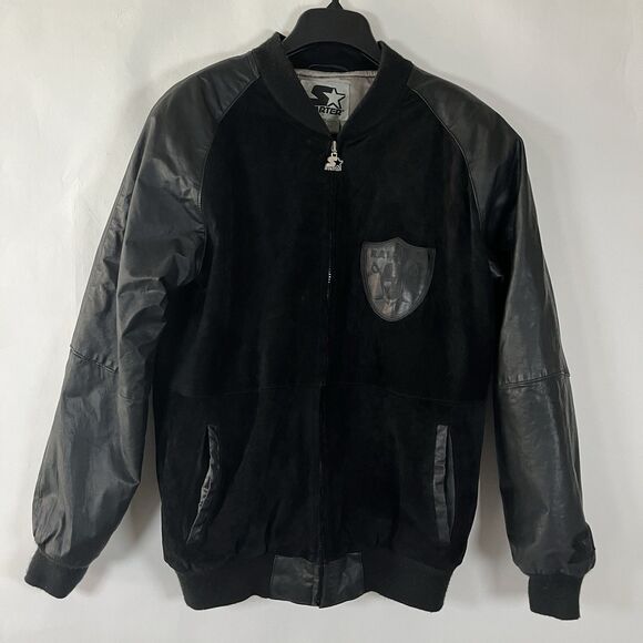 Vintage Oakland Raiders Suede Leather Jacket 80s 90s Varsity Medium Football - Picture 4 of 11